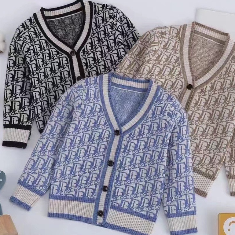 Áo Len Dài Tay Mùa Đông Cổ Tim Mix Áo Sơ Mi Cho Bé Trai Size 80-110