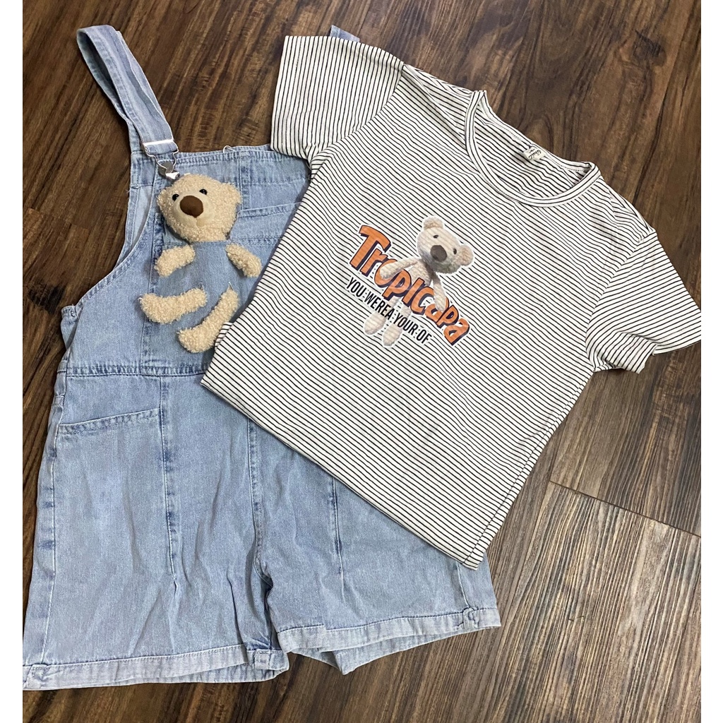 Yếm jeans dài + áo cho bé trai bé gái 15-35kg. Chất siêu xin,mịn,xinh