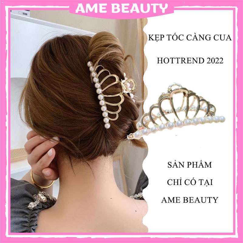 Kẹp tóc Hàn Quốc hình vương miện đính đá Ame Beauty , kẹp càng cua đính hạt trai , cặp tóc kim loại dành cho nữ