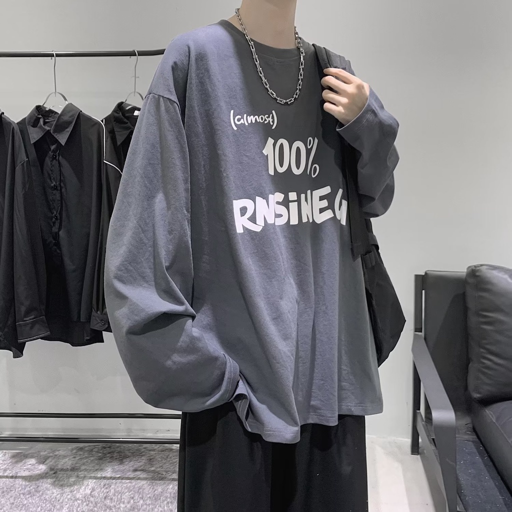 Áo Thun Tay Dài Dáng Rộng In Chữ Phong Cách Hip Hop Hàn Quốc Thời Trang Cho Nam Và Nữ size M-5XL