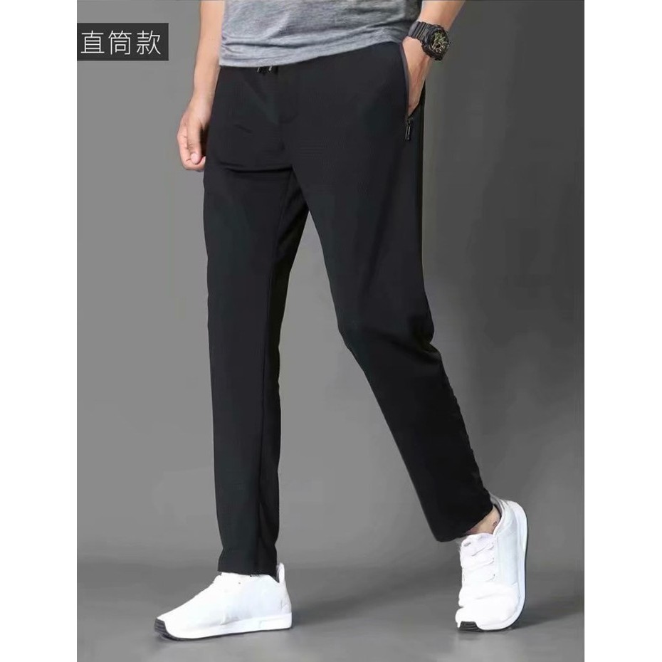 （Size M-8XL） Ice silk breathable hole men's casual trousers beam feet pants Korean Slim wild nine points sports fitness pants