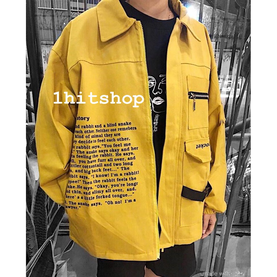 Áo Khoác Jean Kaki TÚI DÂY KÉO VÀNG Unisex 1hitshop | BigBuy360 - bigbuy360.vn