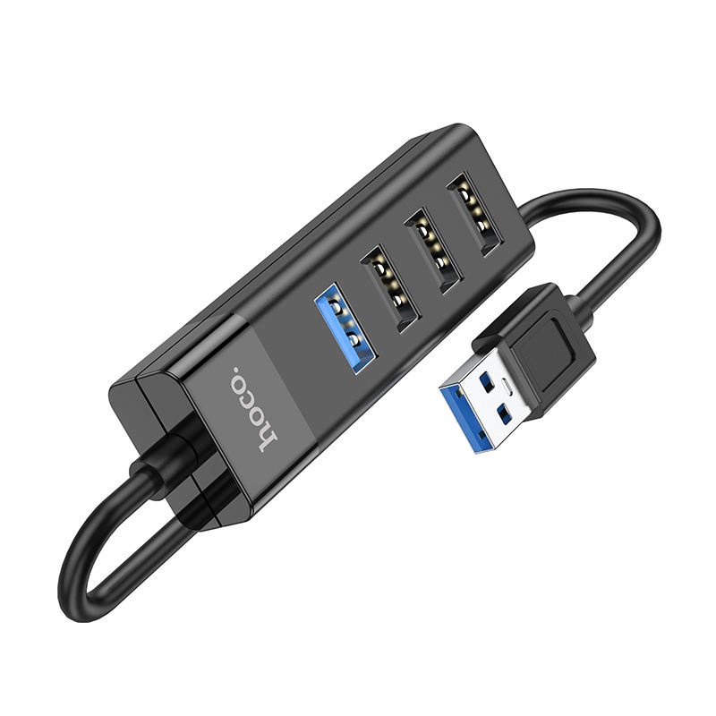 Hub chia cổng USB Hoco HB25 Type-C / USB ra 1 cổng USB 3.0 + 3 cổng USB 2.0 (Đen) - Hãng phân phối