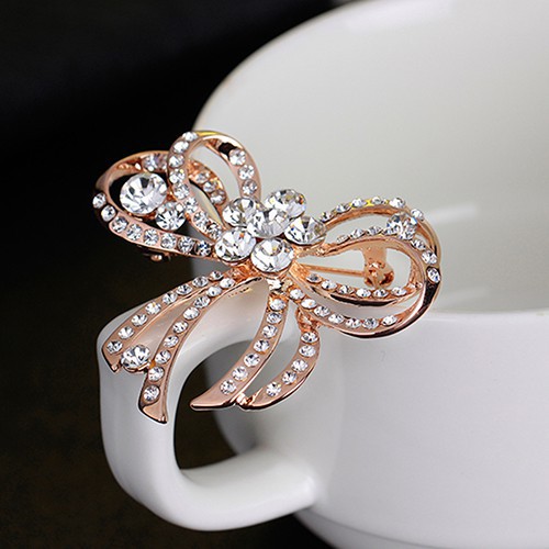 Ghim cài áo hình nơ đính đá sang trọng cho nữ