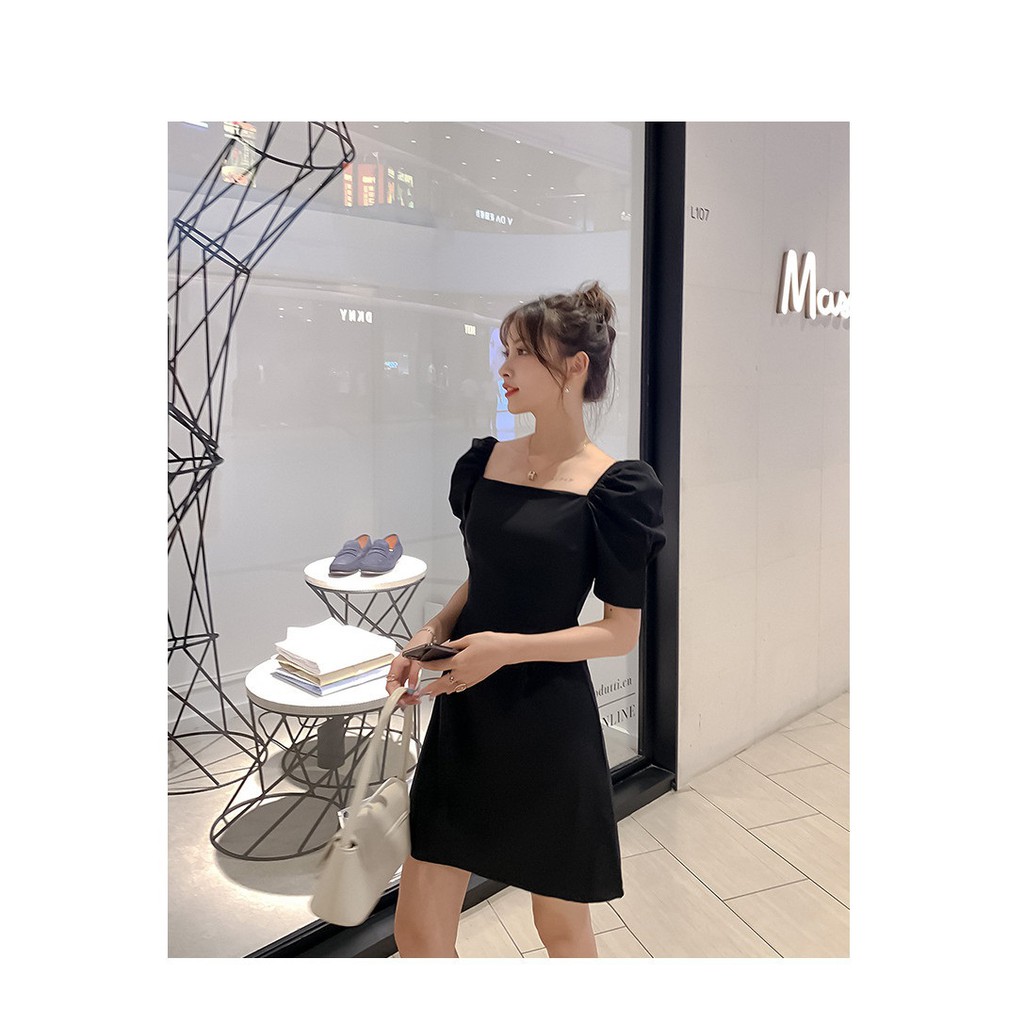 Váy nữ, đầm nữ cổ vuông tay ngắn gợi cảm màu đen phong cách, thời trang Ngão clothing chất liệu mát mẻ, thoải mái | BigBuy360 - bigbuy360.vn