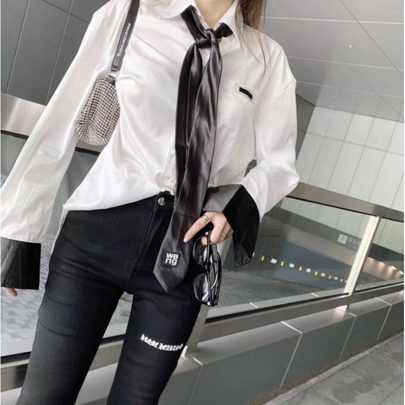 [Có ảnh thật]Áo sơmi trắng tay dài kèm cà vạt phong cách unisex Hàn quốc Sam Sam Boutique