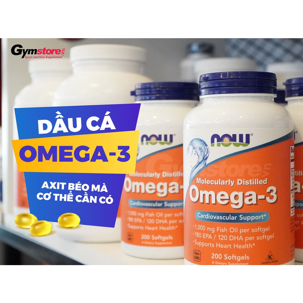 Viên uống dầu cá Now Omega 3 1000mg Fish Oil nhập khẩu Mỹ - Gymstore giúp làm đẹp da, tăng thị lực, sức khỏe