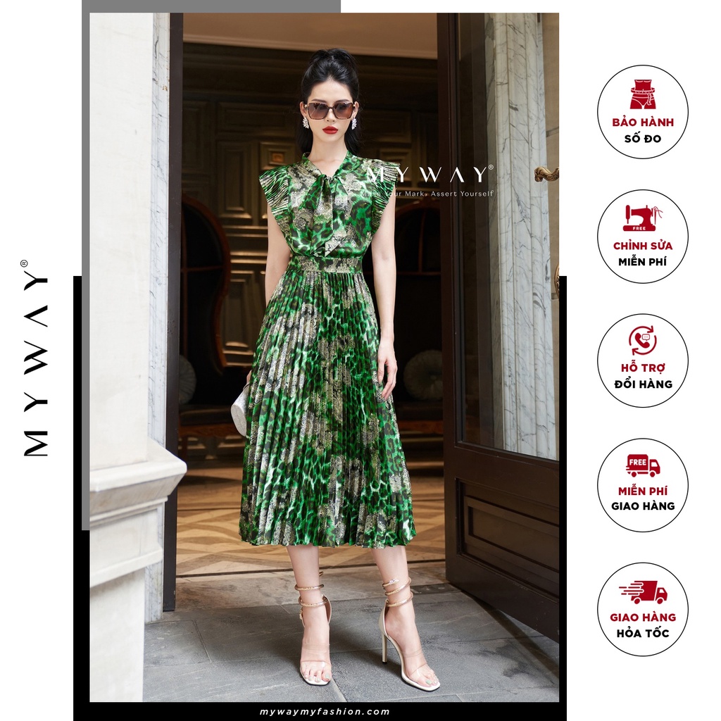 Đầm Nữ Thiết Kế Dáng Xòe MY WAY Tay Cánh Tiên Dập Ly In Họa Tiết Sang Trọng 6MD0286