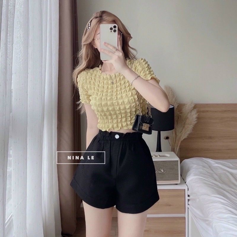 ÁO CROPTOP NGẮN TAY VẢI XỐP XỊN XÒ B43
