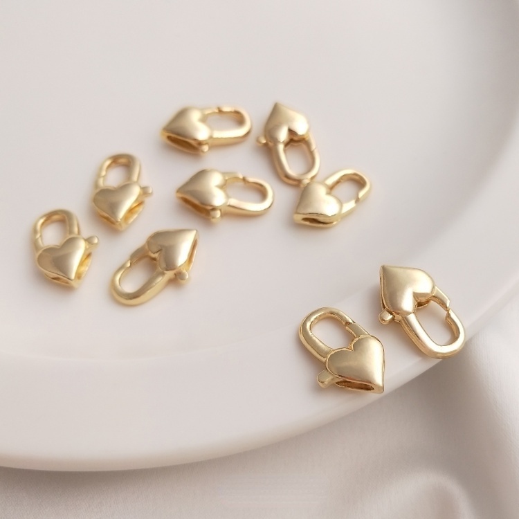 [Little Blu] Dây Chuyền Đồng Mặt Khóa Kẹp Hình Trái Tim Màu Vàng Đồng 14K Khóa Cài Trái Tim