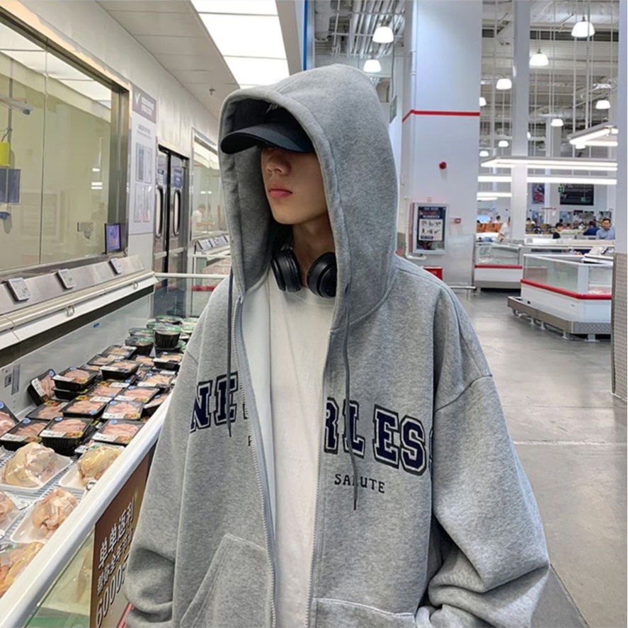 Áo Khoác Cardigan Có Mũ Trùm Dáng Rộng Phối Khóa Kéo Đơn Giản áo khoác hoodie Phong Cách Retro Hàn Quốc Thời Trang áo hoodie dây kéo Nam Nữ