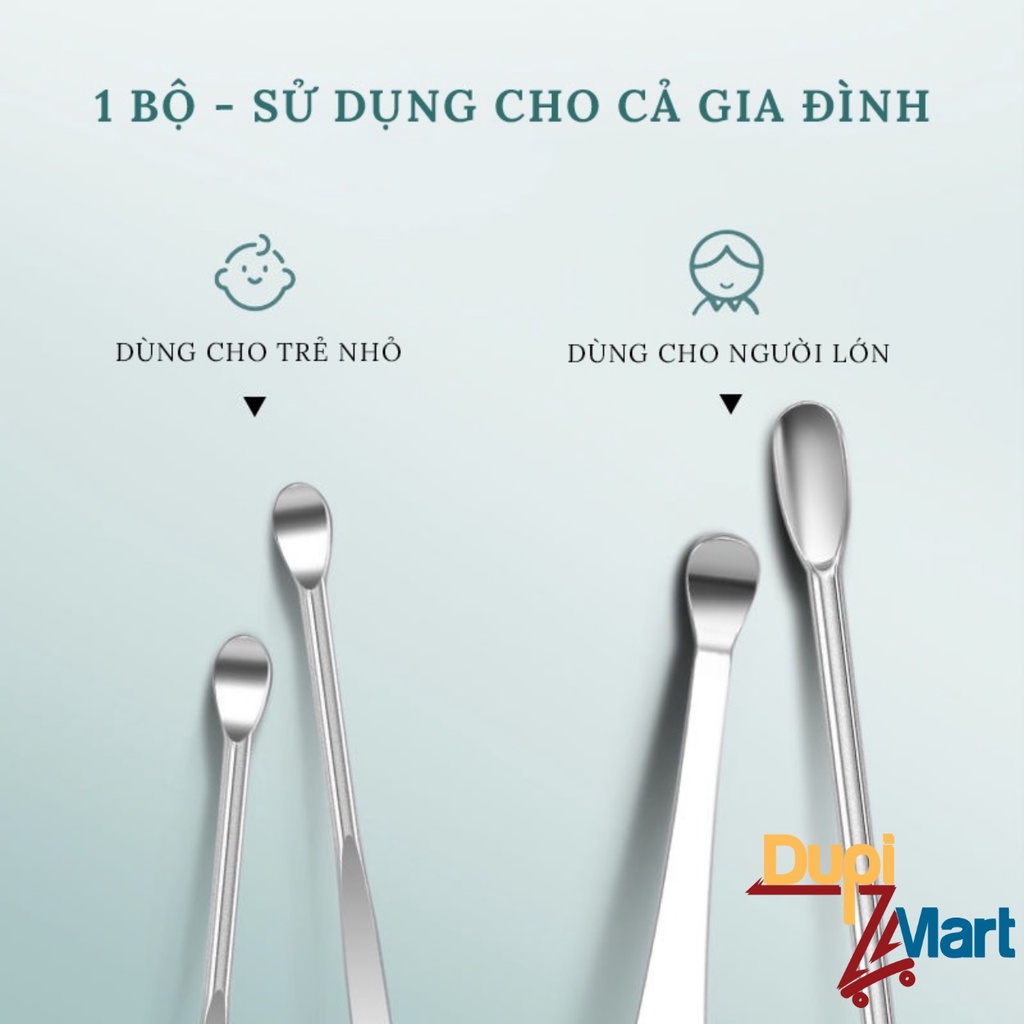 Bộ Dụng Cụ Ngoáy Tai Thép không rỉ 6 Món Vỏ Đựng Bằng Bao Da Có Móc Khoá Tiện Lợi - Bộ Dụng Cụ lấy Ráy Tai Chuyên Dụng