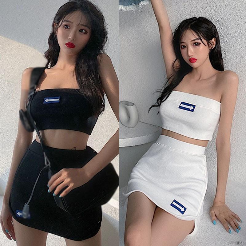 Váy Bộ Áo Thun Dáng Ôm Hở Vai + Chân Váy Thời Trang Quyến Rũ Cho Nữ