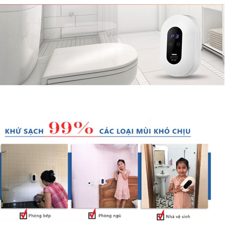 Máy lọc không khí mini ozone ion âm 5 chế độ khử mùi hôi nhà vệ sinh toilet nhà bếp phòng ngủ mùi chó mèo thuốc lá- QC01