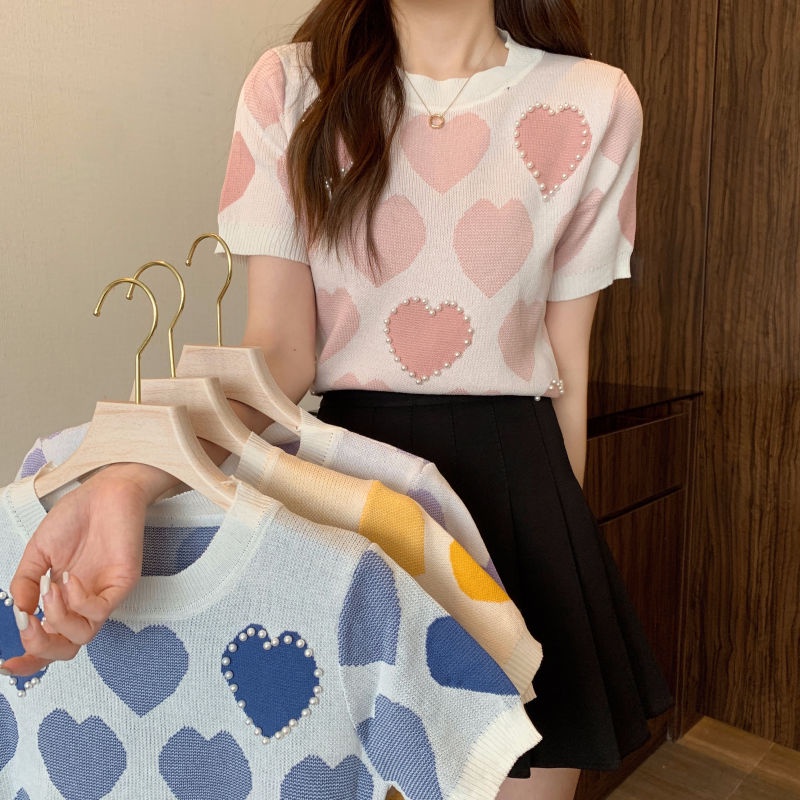 Áo Thun Tay Ngắn Hoạ Tiết Trái Tim Thiết Kế Dáng Rộng Cho Nữ JL-TX-298