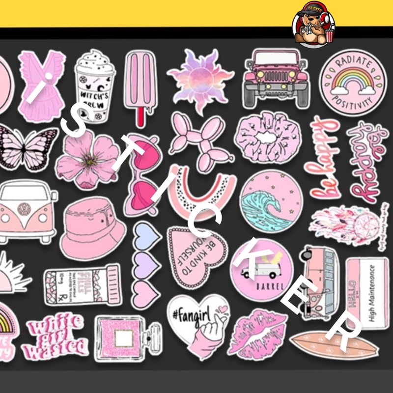 Sticker VSCO Hồng 03 xinh xắn dễ thương chống thấm nước dán mũ nón bảo hiểm, điện thoại, laptop