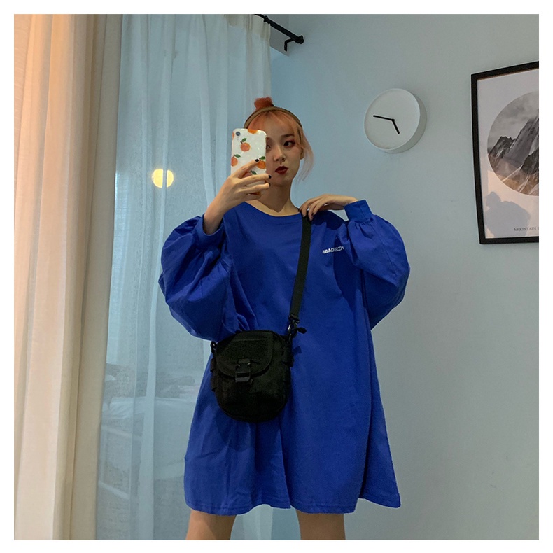 Áo thun SUXI tay dài dáng rộng dài màu trơn phong cách Hàn Quốc thời trang dành cho nữ với nhiều màu tùy chọn