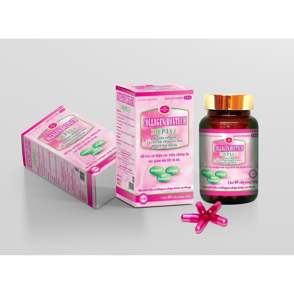 Cốm Collagen Roxtech Diệp Lục thiên nhiên, đẹp da sáng da, chống lão hóa, mờ thâm, cân bằng nội tiết tố nữ