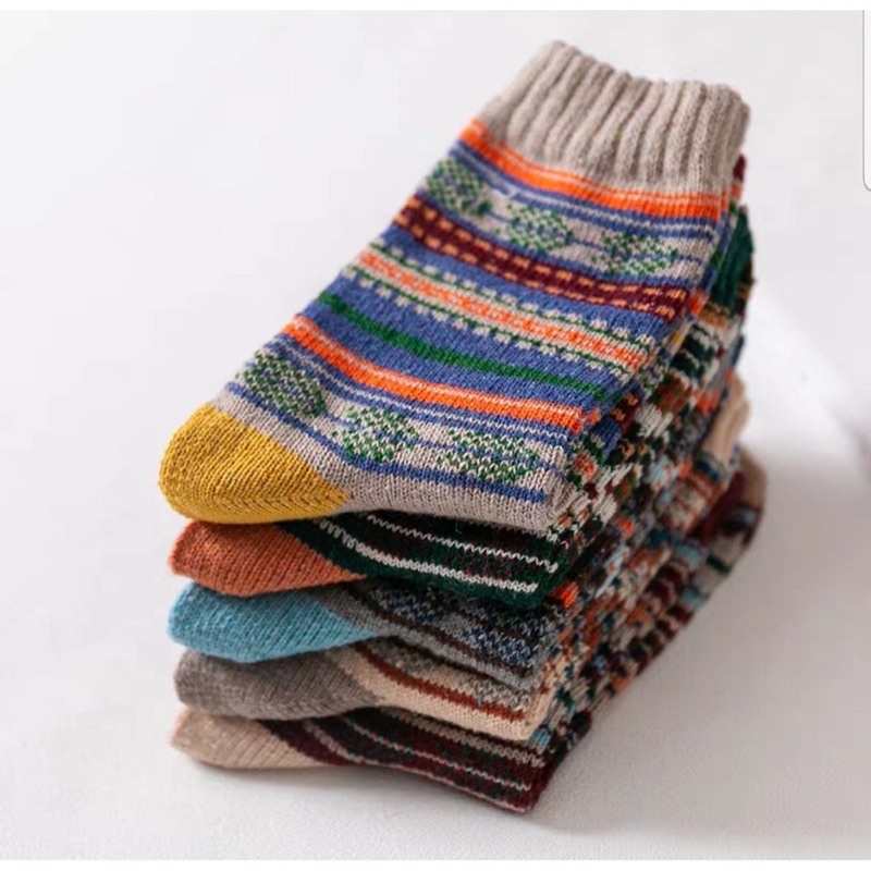 [TonaShoe] Tất Thổ Cẩm Hoạ Tiết Ngang Vintage Nam Nữ M17