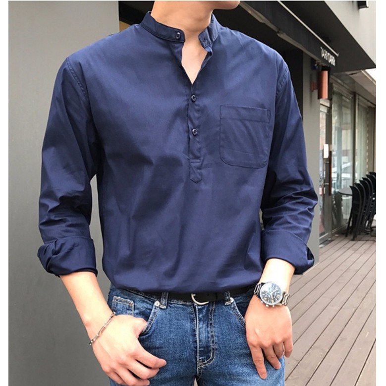 Áo sơ mi nam trắng dài tay cổ tàu siêu sale | BigBuy360 - bigbuy360.vn