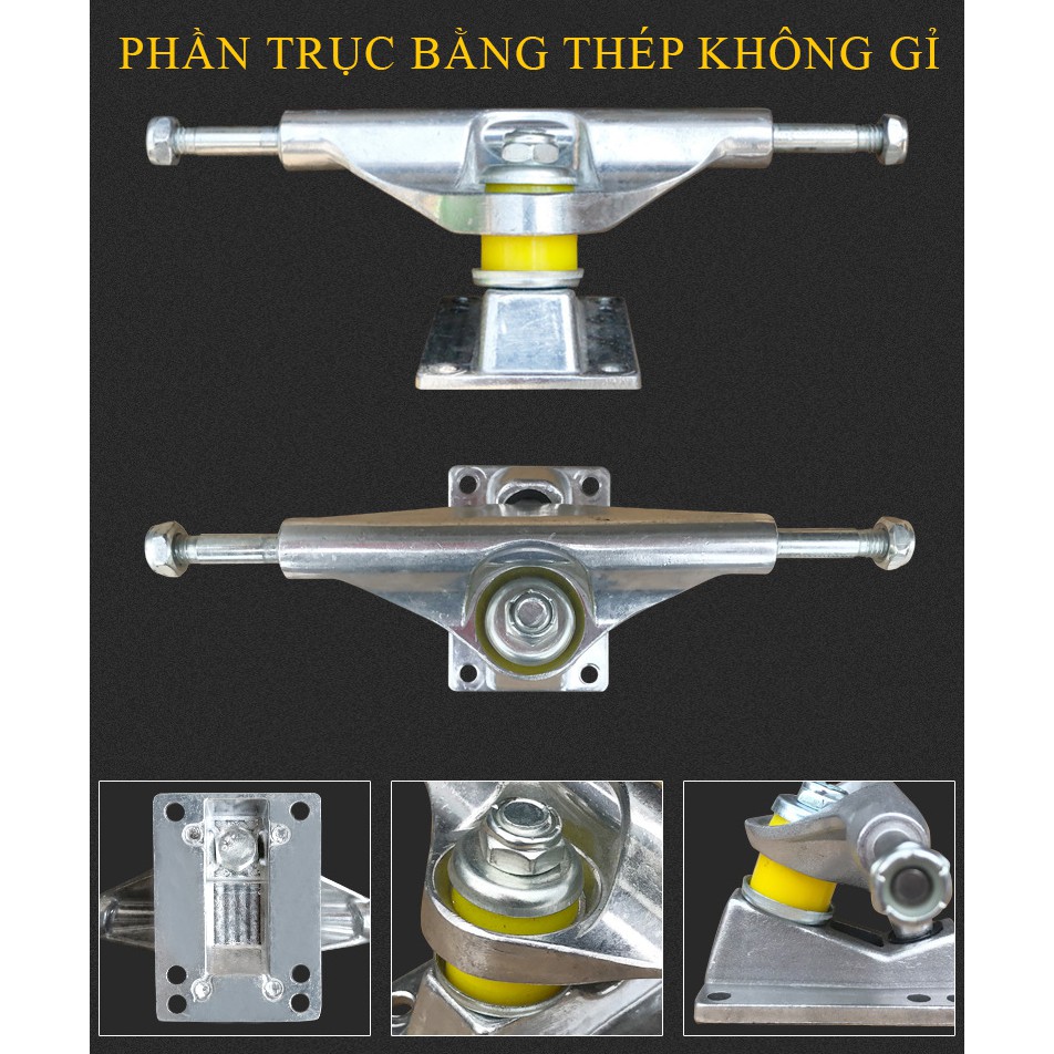 Ván trượt thi đấu cao cấp, ván trượt cỡ lớn cao cấp gỗ phong, mặt nhám, bánh xe an toàn chắc chắn, bảo hành 6 tháng