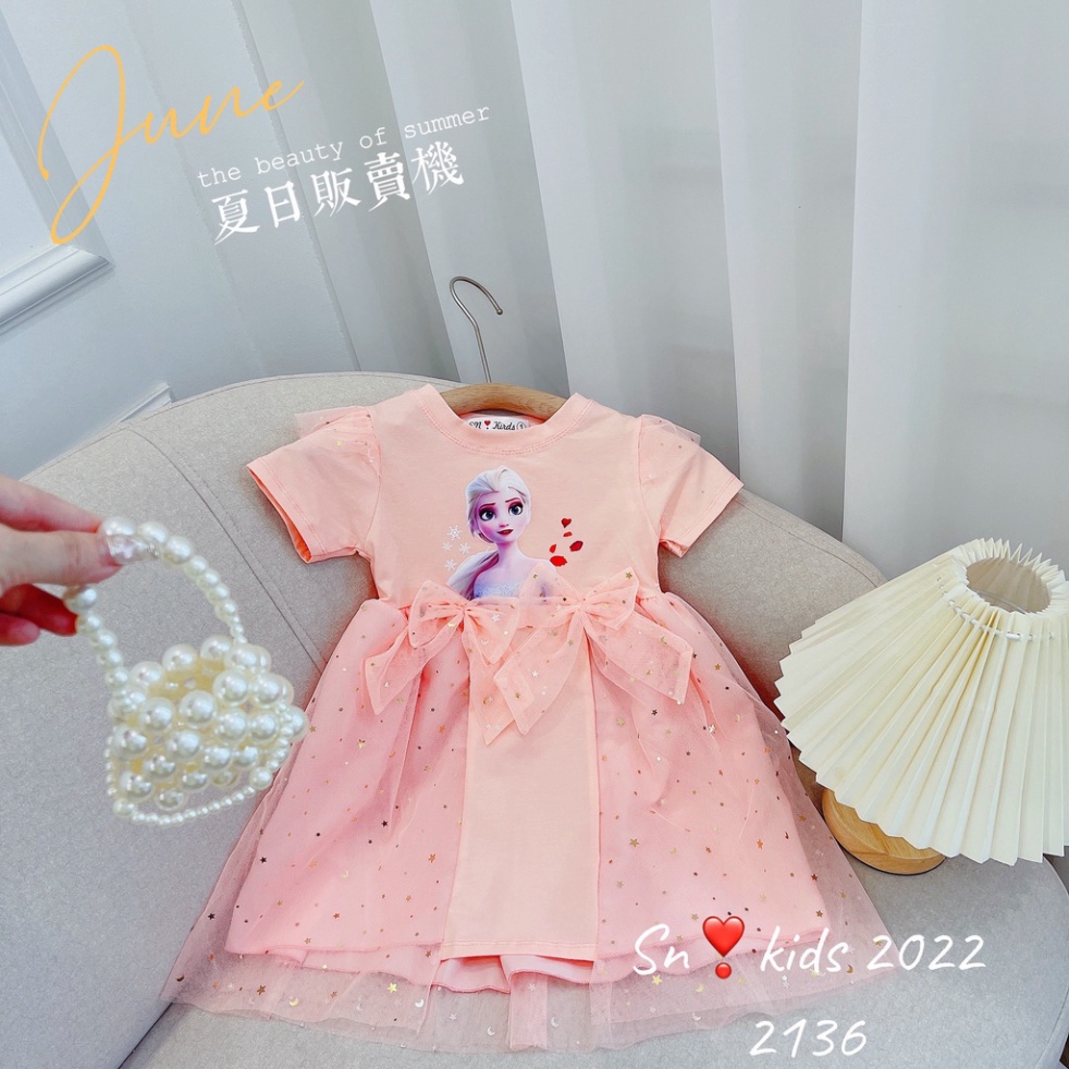 Váy cho bé gái, Váy công chúa elsa 2 nơ cho bé
