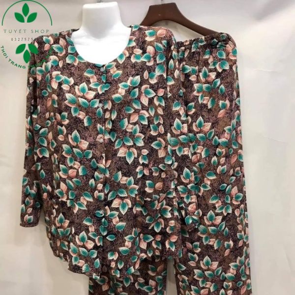 Bộ Lanh Nhung Hoa Dài Tay Thu Đông Trung Niên Cho Các Bà Các Mẹ