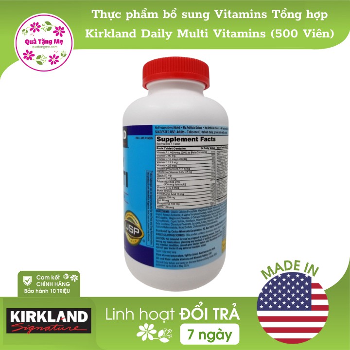 [Mã FMCG100K - 10% đơn 500K] Thực phẩm bổ sung Vitamins Tổng hợp Kirkland Daily Multi Vitamins (500 Viên) - Nhập khẩu Mỹ | BigBuy360 - bigbuy360.vn
