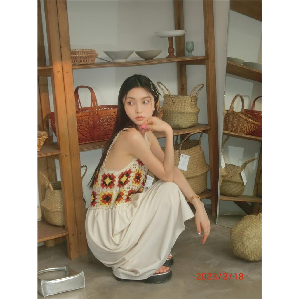 Váy Dài Đan Móc Xuyên Thấu Màu Sắc Tương Phản Thời Trang Mùa Hè 62101