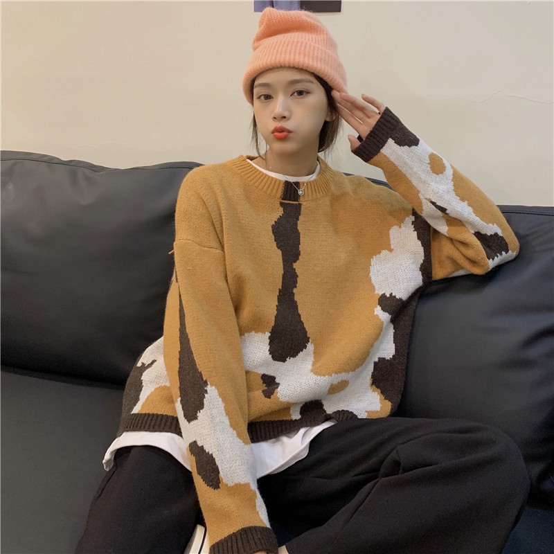 Áo Khoác Sweater Dệt Kim Chui Đầu Kiểu Retro Hàn Quốc Cá Tính