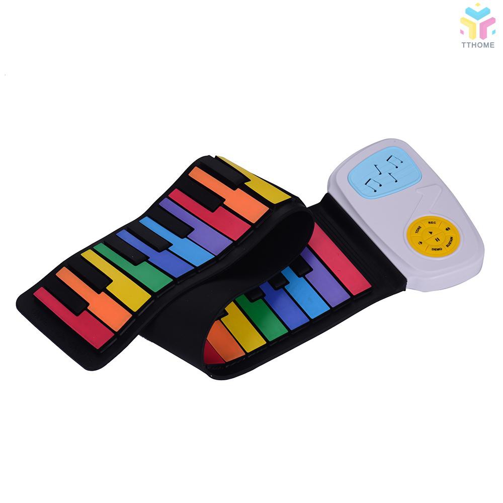 Bàn phím piano điện 49 phím silicon nhiều màu sắc dạng cuộn tích hợp loa nghe nhạc cho trẻ em