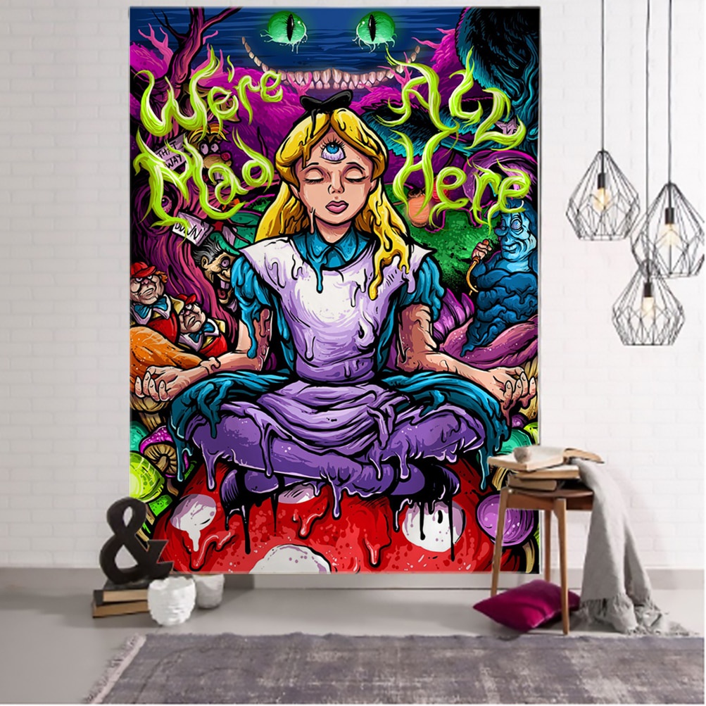 Thảm Treo Tường Trang Trí Họa Tiết Phù Thủy Hoạt Hình Phong Cách Bohemian Dễ Thương