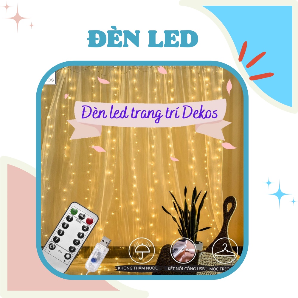 Đèn led trang trí USB Dekos| Decor trong nhà, ngoài trời, quán cafe, Móc treo tiện lợi, Remote điều khiển từ xa