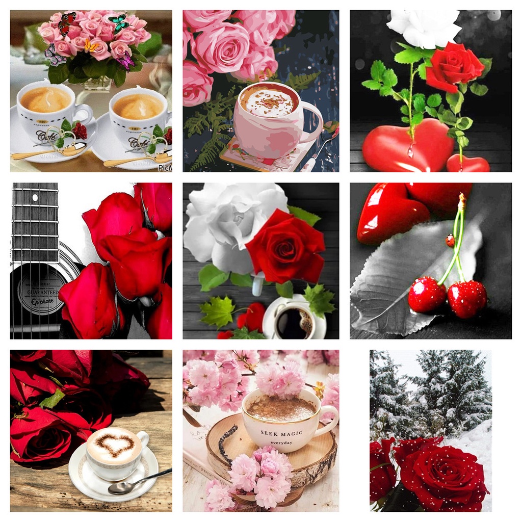 Bộ Tranh Đính Đá Họa Tiết Hoa Hồng Đỏ Độc Đáo Diy Dùng Trang Trí