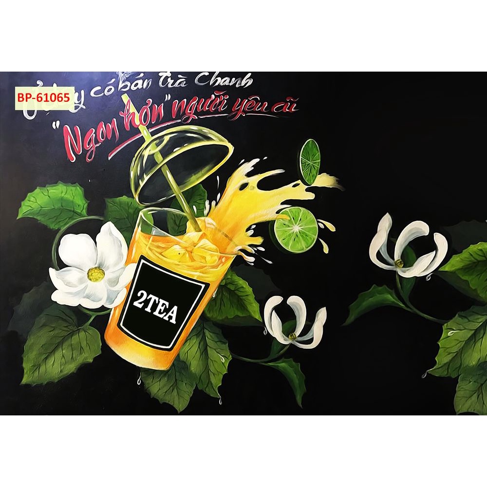 Tranh dán tường Quán Cafe, Trà Sữa, Trang Trí Cửa Hàng 3D tặng keo và dụng cụ dán