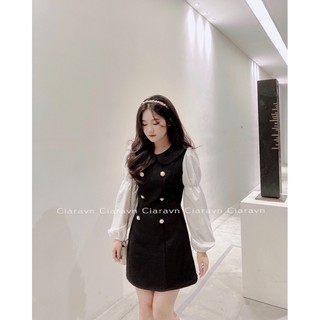 Váy dạ phối tay trắng (Đen/be)