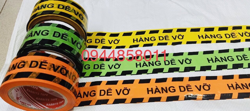 1 cuộn Băng keo in chữ hàng dễ vỡ/ cảnh báo màu vàng 48mm 100y