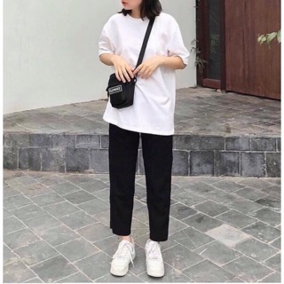 Baggy kaki đen unisex - Quần ống suông đen basic