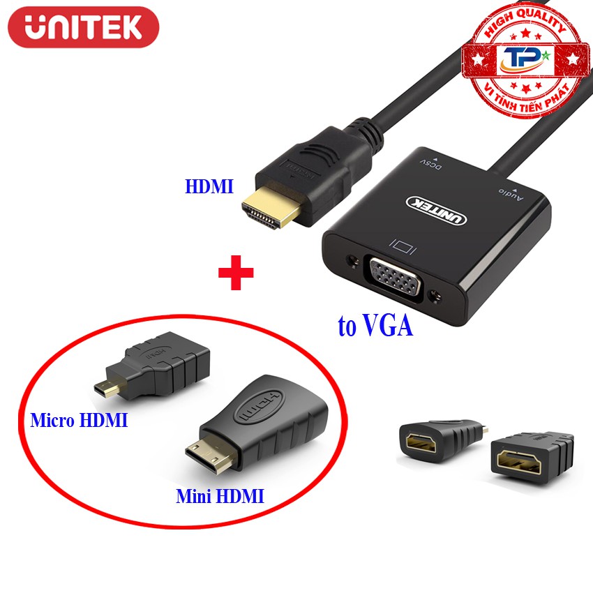 Bộ chuyển HDMI (3 in 1) sang VGA + Audio Unitek Y-6355 FULL HD HDMI to VGA