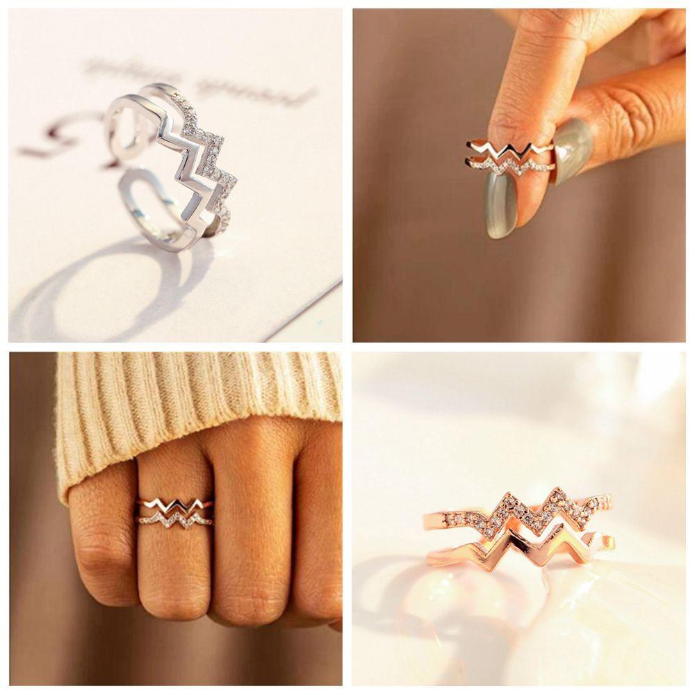 Nhẫn Hình Gợn Sóng Thời Trang|Nhẫn Mạ Bạc Khắc Chữ to My Daughter Đính Đá Nhiều Màu Sắc