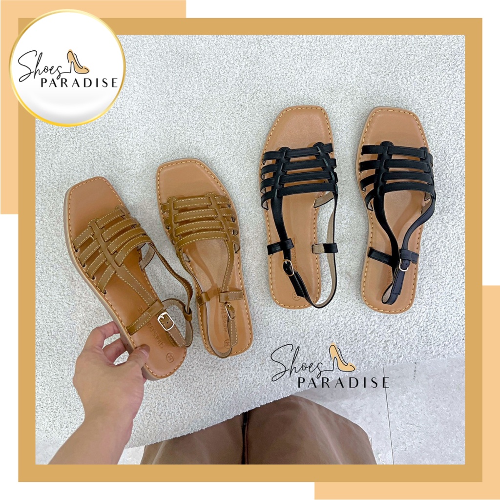 Sandal nữ dây thời trang hàn quốc da bò xinh rọ đế bệt Shoes Paradise SD012