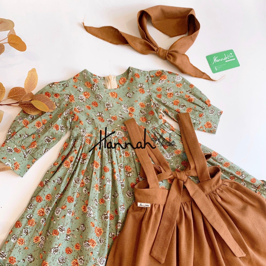 Váy Yếm Dài Tay Mùa Thu Cho Bé 5-35Kg, Váy Yếm Vintage Dễ Thương Cho Bé Gái 1-10 Tuổi HANNAH KIDS