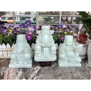 Bộ combo ông Thần Tài Thổ Địa và ông Thần Tài kim tiền phong thủy chiêu nạp tài lộc đá trắng xanh - Cao 15 cm