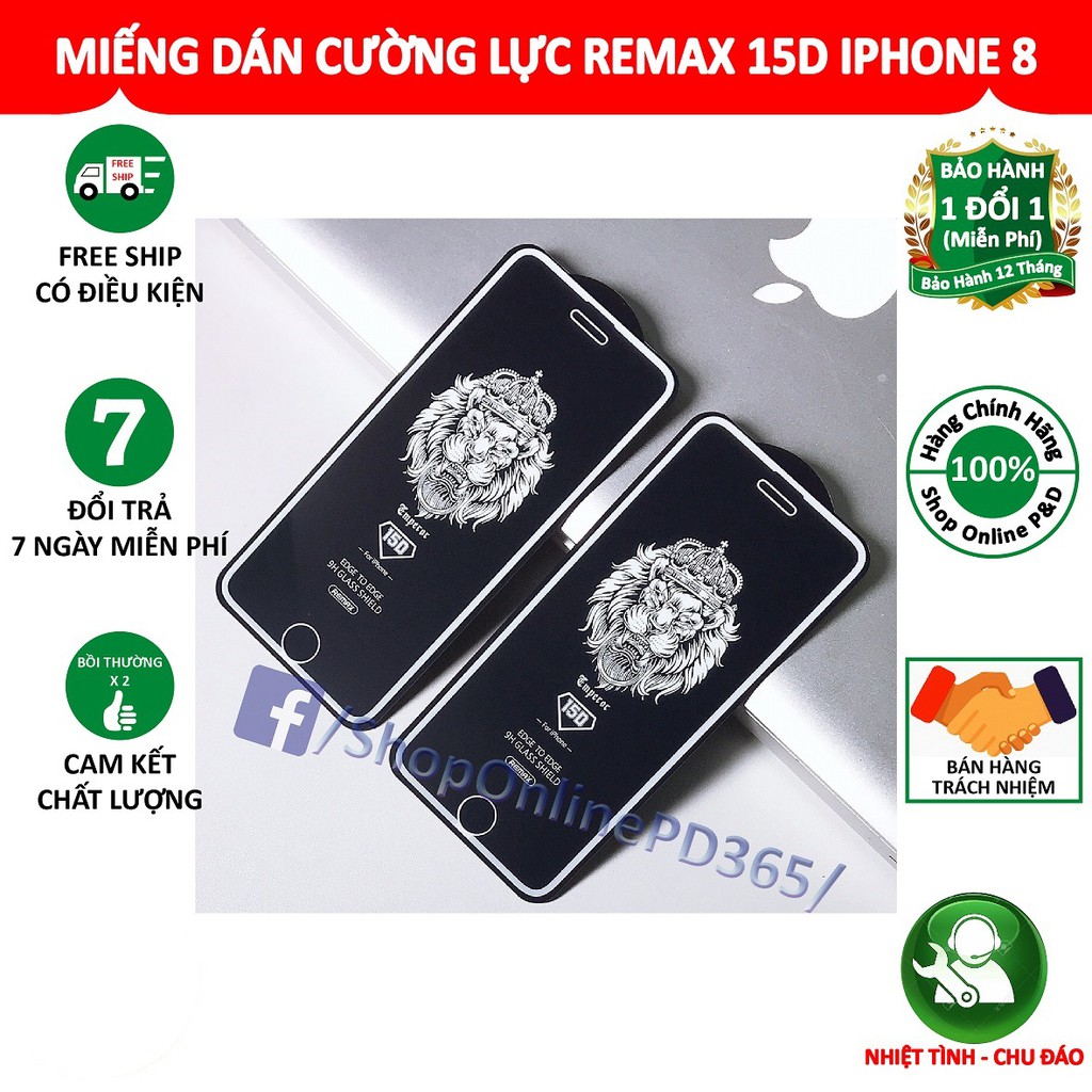 MIẾNG DÁN CƯỜNG LỰC REMAX 15D IPHONE 8 - MÀU TRẮNG