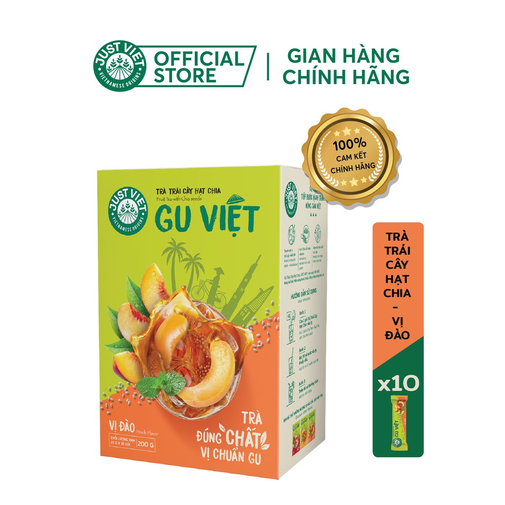TRÀ TRÁI CÂY HẠT CHIA JUST VIET (HỘP) - VỊ ĐÀO  - HỘP 10 GÓI | BigBuy360 - bigbuy360.vn