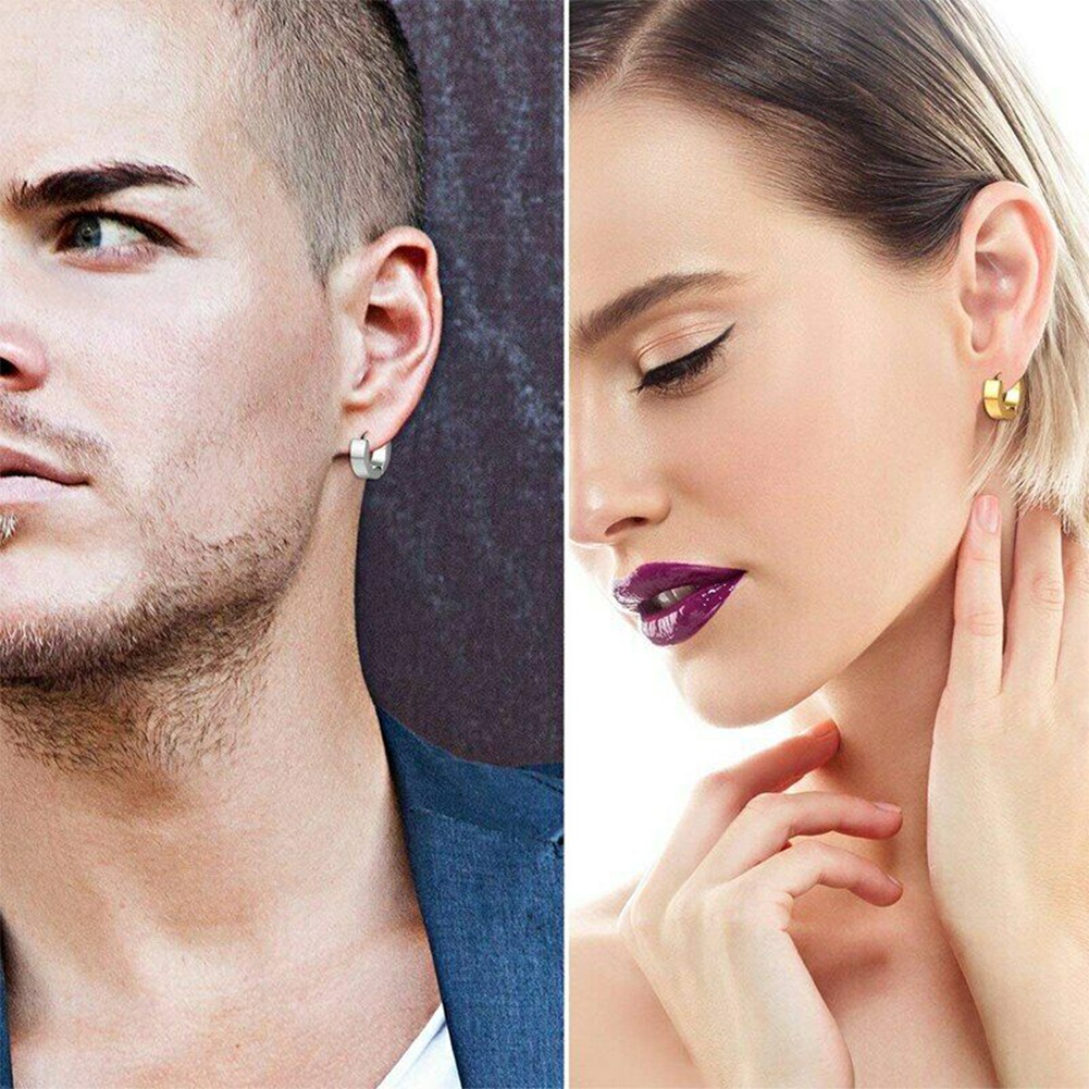 1 đôi khuyên tai tròn bằng thép không gỉ thời trang cho nam