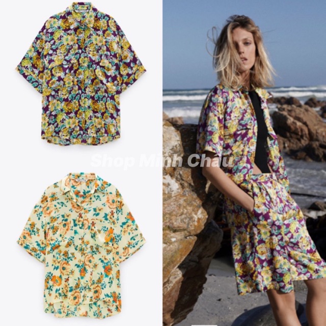 (Sẵn)Áo sơ mi hoa Zara auth canh sale, 2 mầu