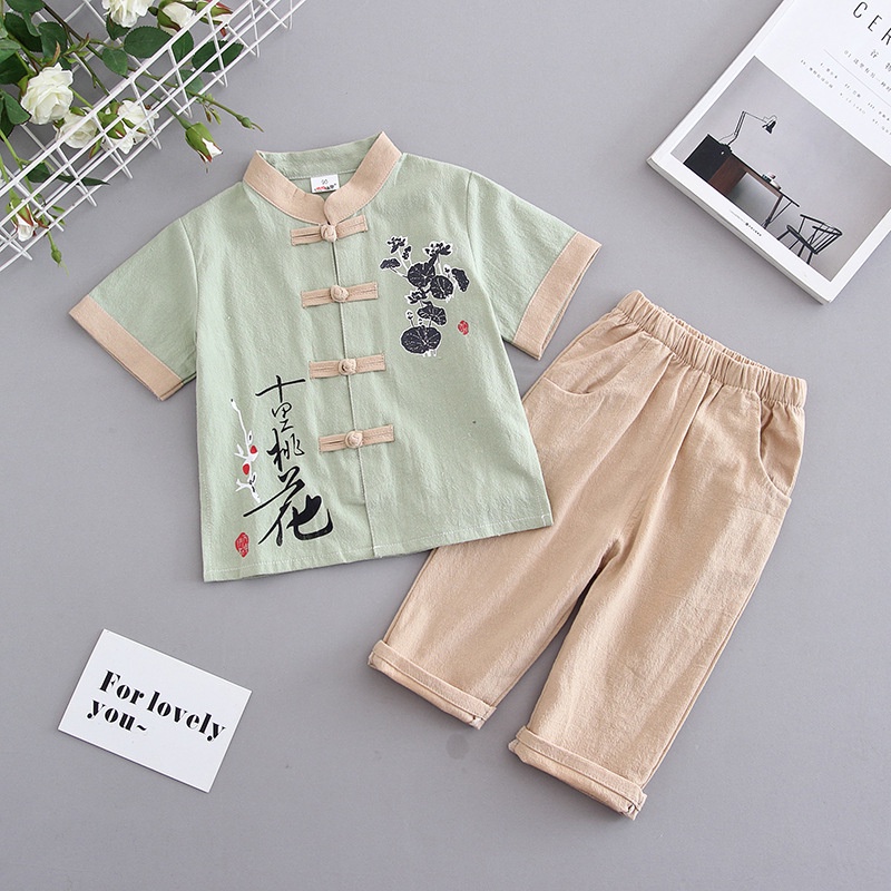 Bộ quần áo tay ngắn phong cách Trung Hoa mừng năm mới dành cho trẻ em