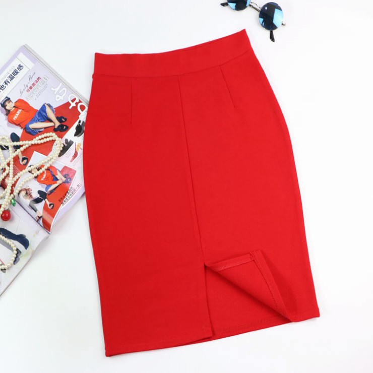 Chân váy công sở dài váy bút chì bigsize CR53V03 màu đen xẻ sau thun umi co dãn từ