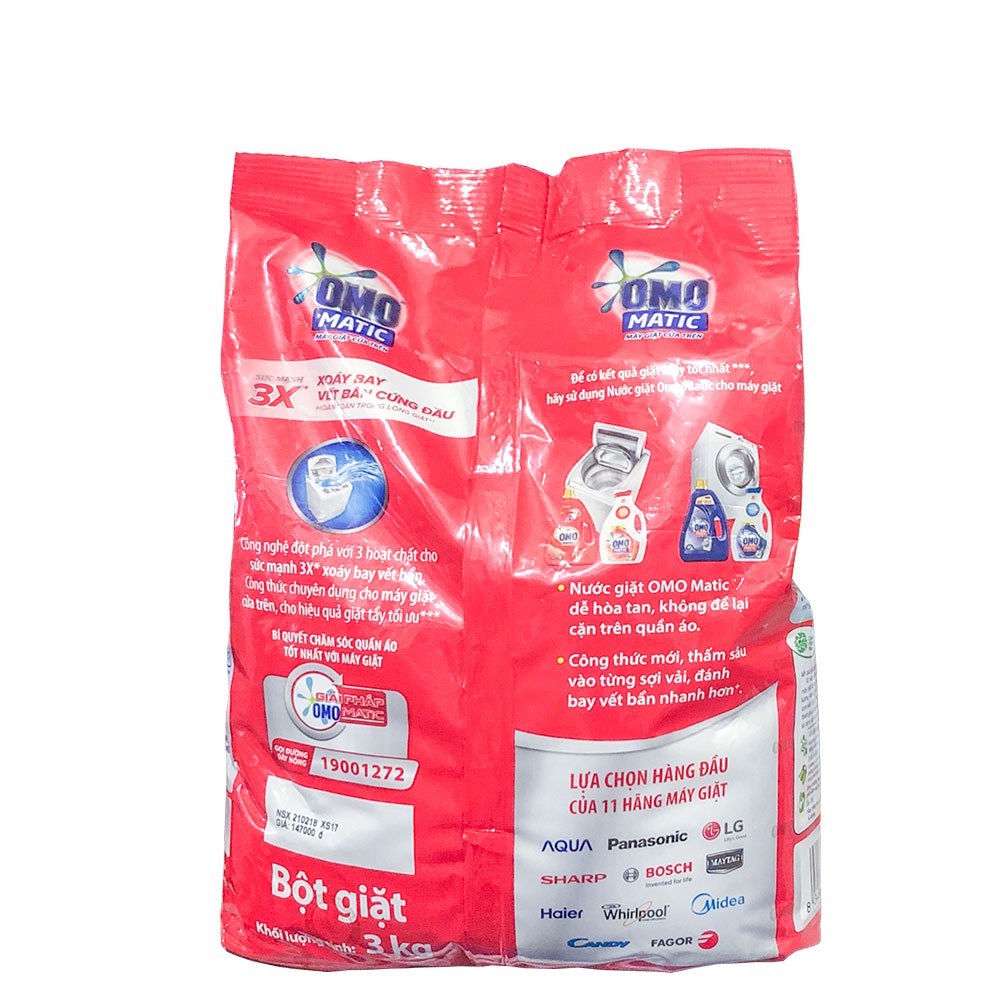 Bột Giặt OMO Matic Cho Máy Giặt Cửa Trên Túi 2.9kg (Sức mạnh 3X xoáy bay vết bẩn)